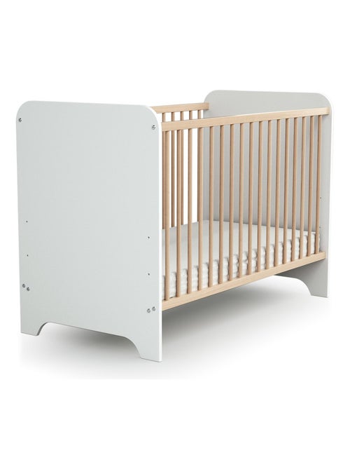 At4 - babyslaapkamer met bed, luiertafel en kledingkast carrousel in hout wit en beuken - Kiabi
