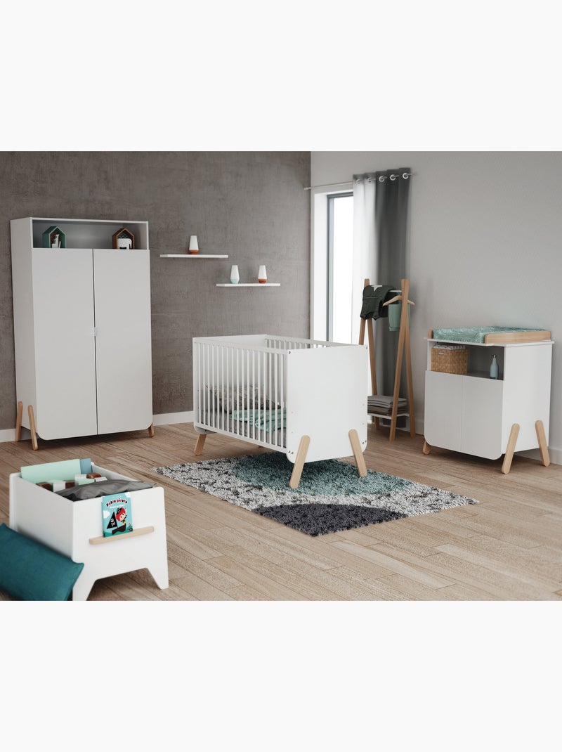 At4 - babyslaapkamer met bed, luiertafel en kledingkast pirate in hout wit en beuken Beige/Wit - Kiabi