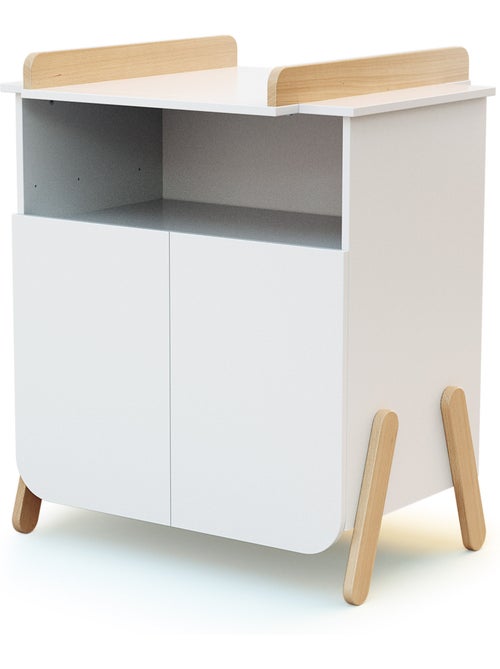 At4 - babyslaapkamer met bed, luiertafel en kledingkast pirate in hout wit en beuken - Kiabi