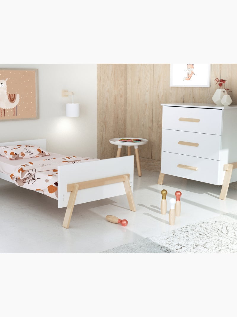 At4 - chambre bébé lit, commode à langer 3 tiroirs + armoire en bois Beige/Blanc - Kiabi