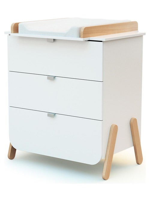 At4 - commode met 3 laden pirate in hout wit en beuken - Kiabi
