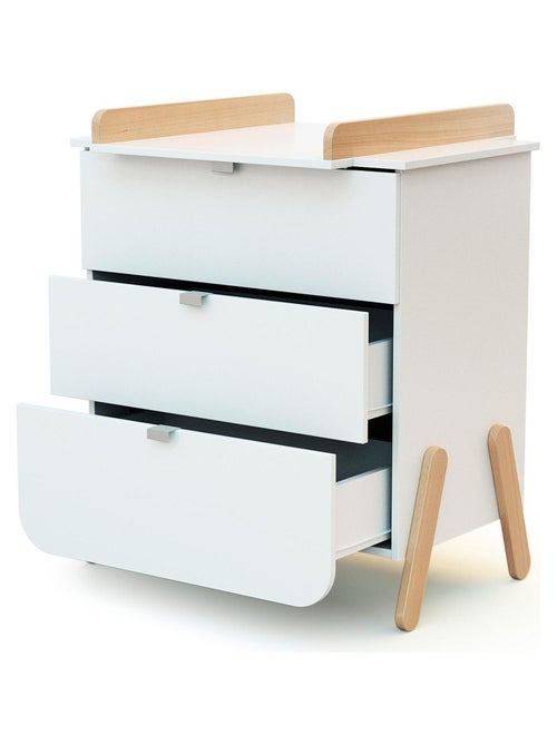 At4 - commode met 3 laden pirate in hout wit en beuken - Kiabi