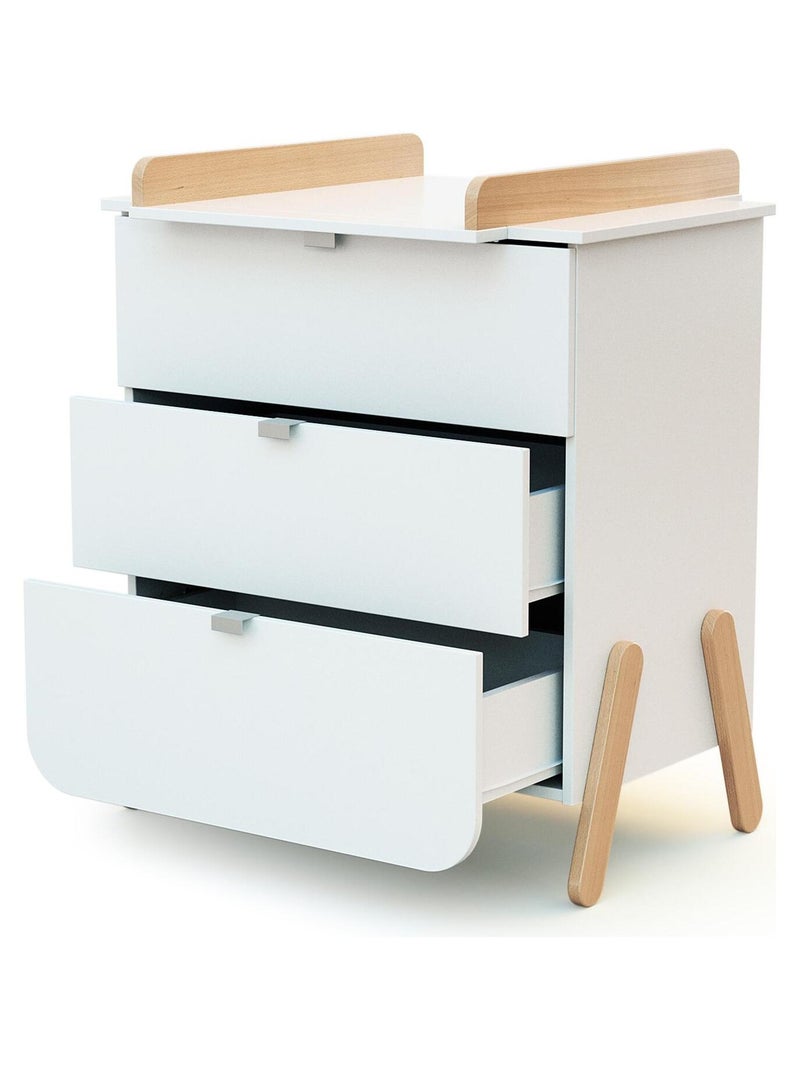 At4 - commode met 3 laden pirate in hout wit en beuken Wit Bruin - Kiabi