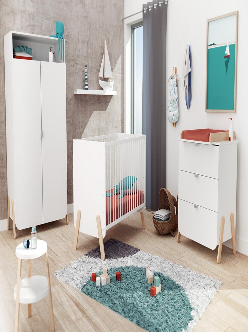 At4 - commode met 3 laden pirate in hout wit en beuken Wit Bruin - Kiabi