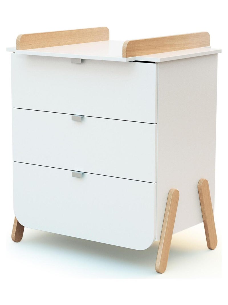 At4 - commode met 3 laden pirate in hout wit en beuken Wit Bruin - Kiabi