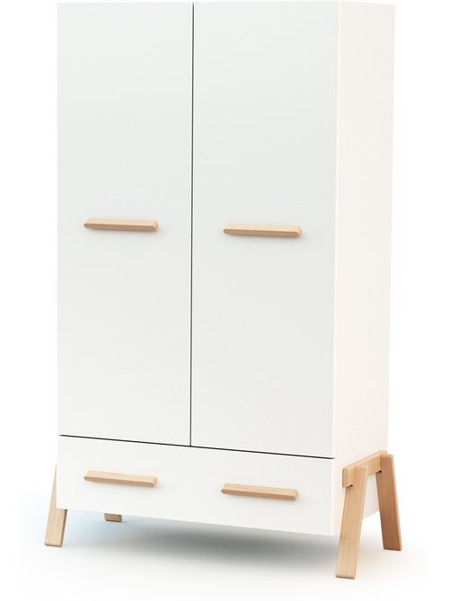 At4 - kinderkast met 2 houten deuren canaille wit en beuken 108 x 53 x176 cm - Kiabi