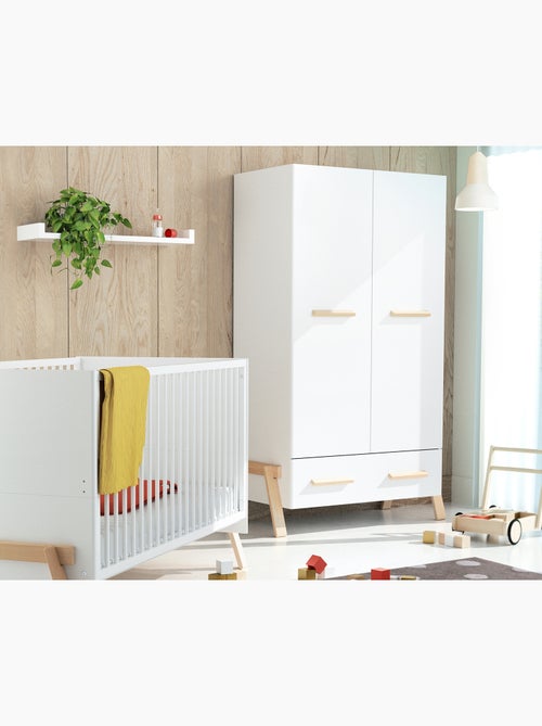 At4 - kinderkast met 2 houten deuren canaille wit en beuken 108 x 53 x176 cm - Kiabi
