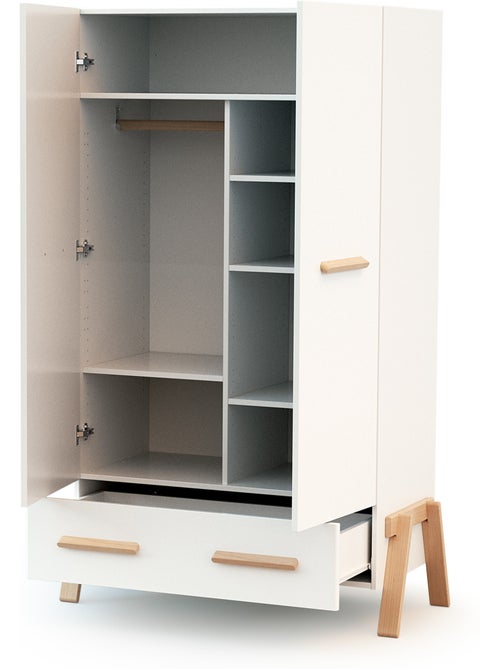 At4 - kinderkast met 2 houten deuren canaille wit en beuken 108 x 53 x176 cm - Kiabi