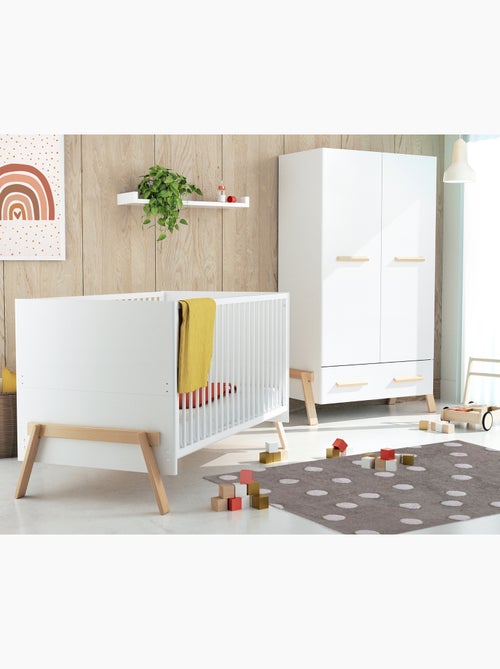At4 - kinderkast met 2 houten deuren canaille wit en beuken 108 x 53 x176 cm - Kiabi