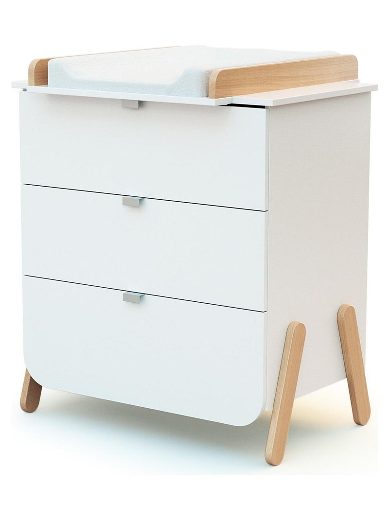 At4 - lit bébé évolutif, commode à langer et armoire blanc hêtre verni Beige/Blanc - Kiabi
