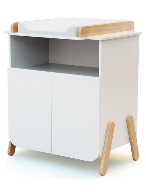 At4 - meuble à langer 2 portes, 1 niche en bois pirate blanc et hêtre - Kiabi At4 - meuble à langer 2 portes, 1 niche en bois pirate blanc et hêtre - Kiabi