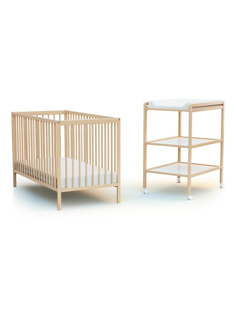 At4 - verschoontafel met 2 planken lilo in hout beuken gelakt Lichtbeige - Kiabi