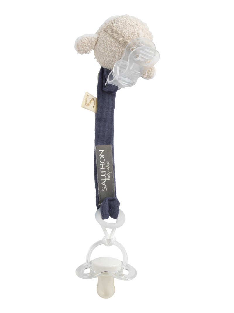 Attache -tétine en coton bio et bouclette - sauthon Bleu - Kiabi