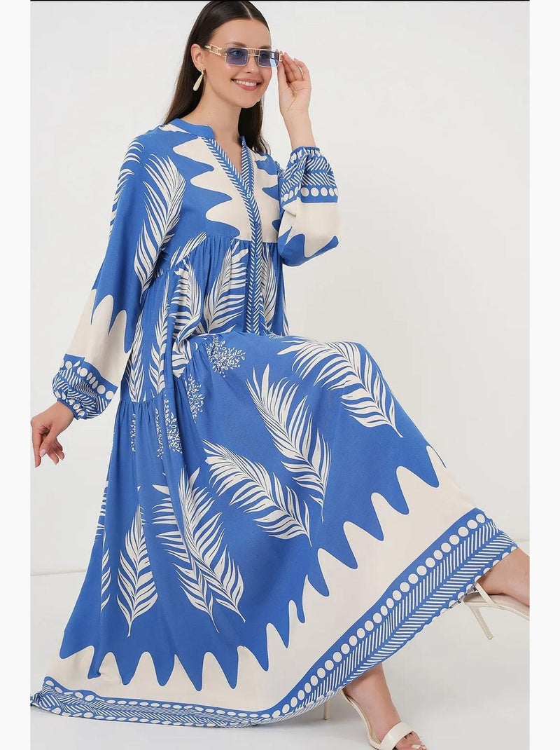 Authentieke, bescheiden jurk met patroon bdart Electrisch blauw - Kiabi