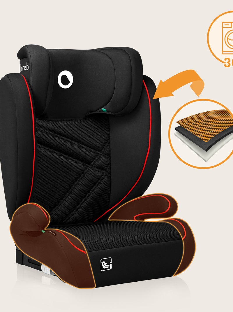 Autostoel 100-150cm LIONELO Hugo i-Size - ISOFIX - Groep 2/3 - Hoofdsteun met traagschuim Zwart Rood - Kiabi