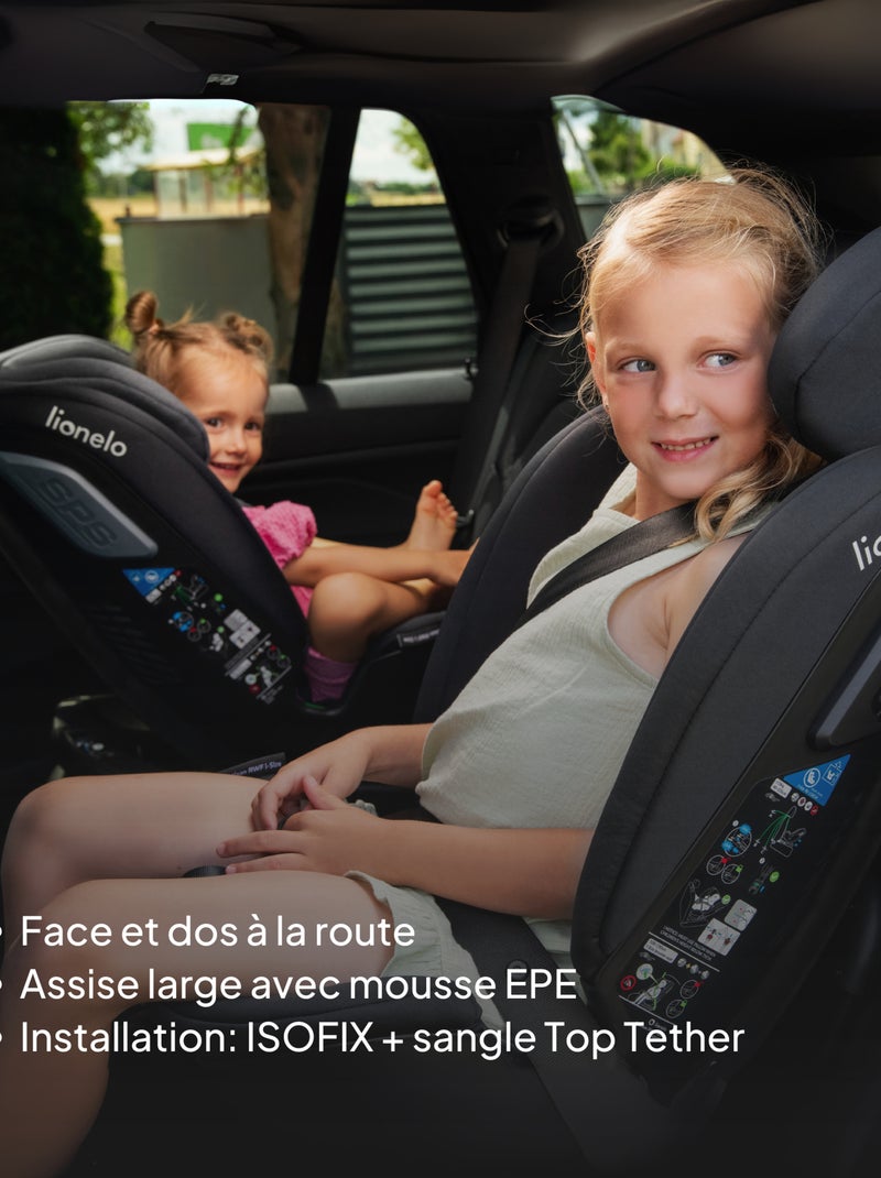 Autostoel 40-150 cm LIONELO Bastiaan RWF i-Size – 360° draaibare basis – ISOFIX – Groep 0/1/2/3 Zwart - Kiabi