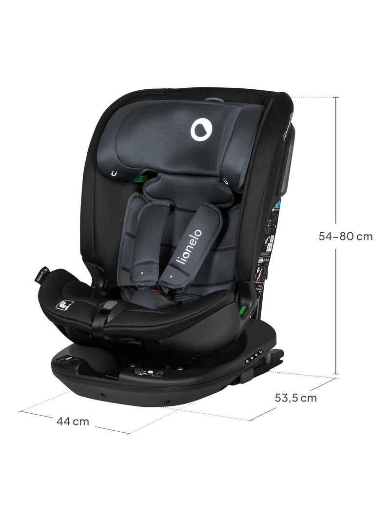 Autostoel 40-150 cm LIONELO Bastiaan RWF i-Size – 360° draaibare basis – ISOFIX – Groep 0/1/2/3 Zwart Grijs - Kiabi