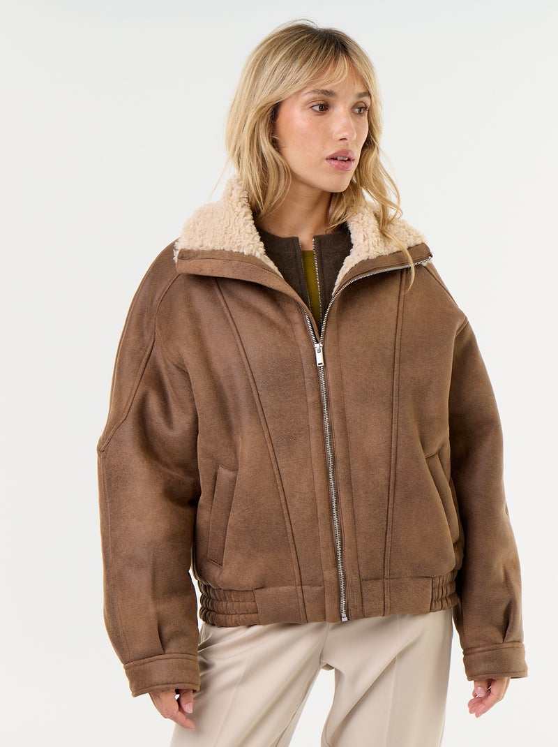 Aviatorjas met schapenvachtlook Bruin - Kiabi
