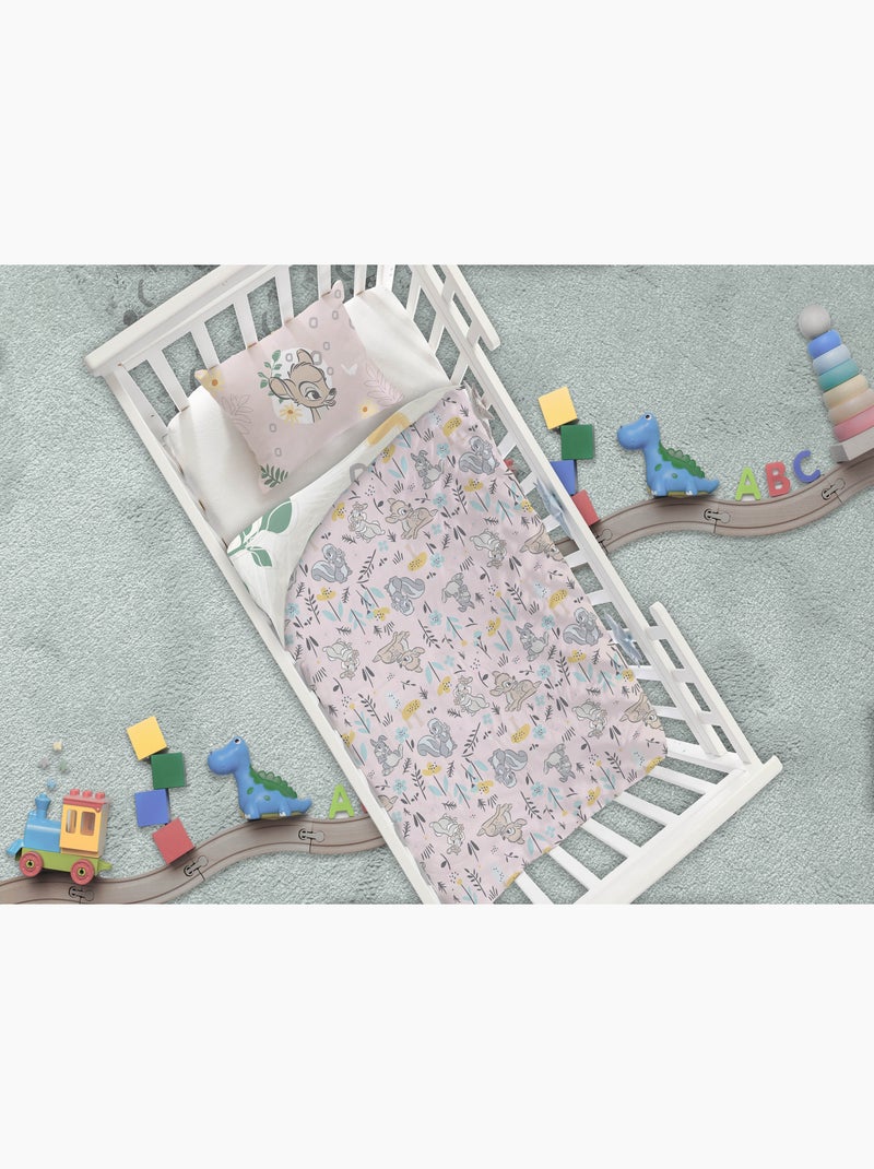 Baby Beddengoed Disney Bambi 100x140cm + Kussensloop 40x60cm – Bloemen Woud Pastel – 100% Katoen Beige/Roze - Kiabi