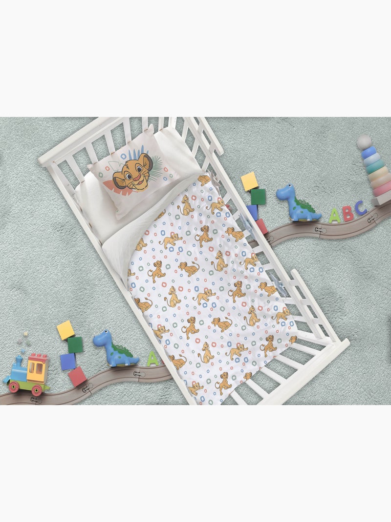 Baby Beddengoed Disney De Leeuwenkoning 100x140cm + Kussensloop 40x60cm – Simba & Nala – 100% Katoen Beige/Wit - Kiabi