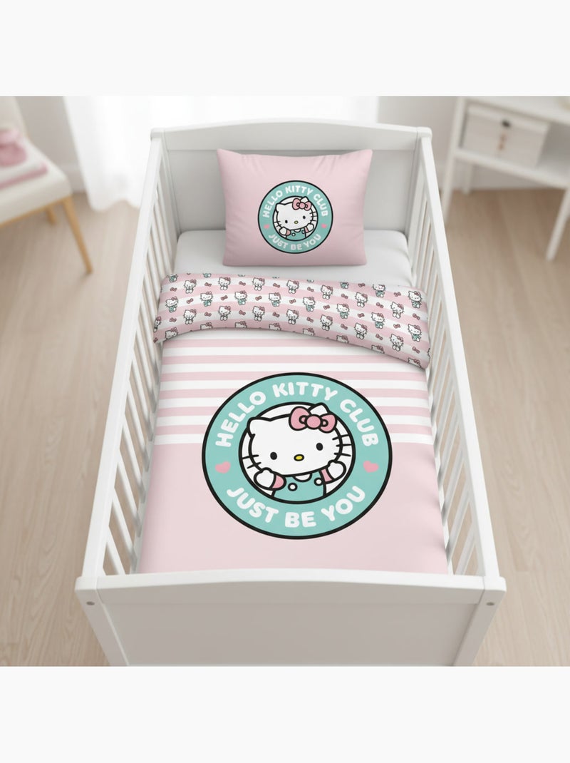 Baby Beddengoed Hello Kitty 100x140cm + Kussensloop 40x60cm 100% Katoen – Officiële Sanrio Licentie Zwart Roze - Kiabi