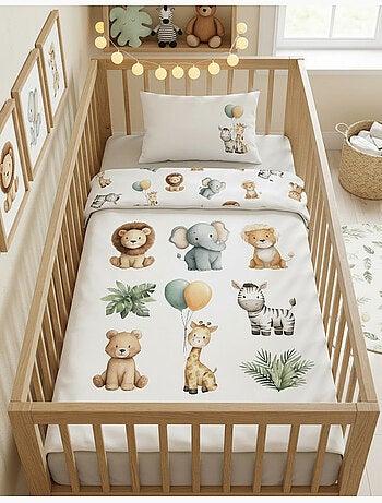 Baby Beddengoed Safari 100x140cm + Kussensloop 40x60cm – Dieren – 100% Katoen