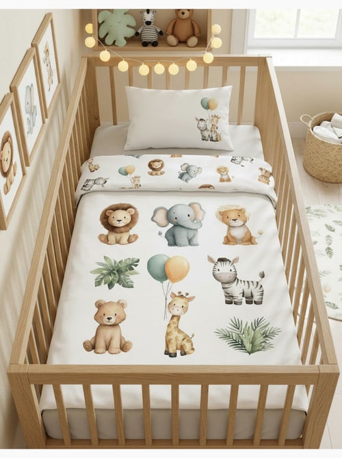 Baby Beddengoed Safari 100x140cm + Kussensloop 40x60cm – Dieren – 100% Katoen - Kiabi