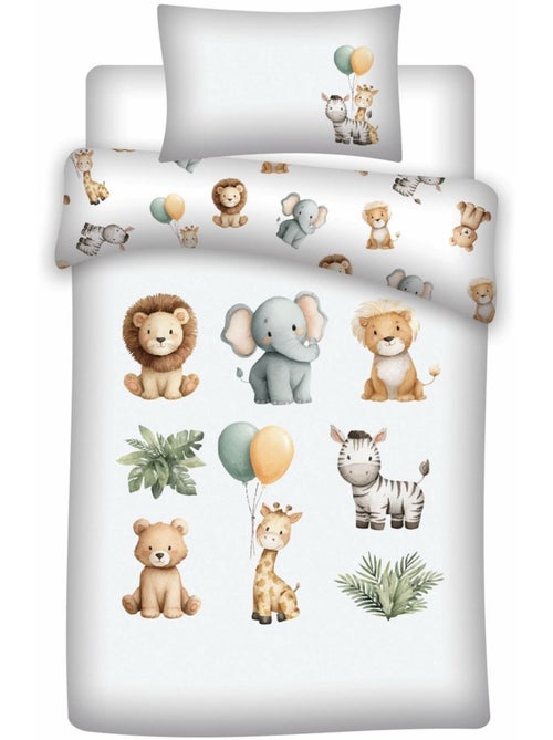 Baby Beddengoed Safari 100x140cm + Kussensloop 40x60cm – Dieren – 100% Katoen - Kiabi