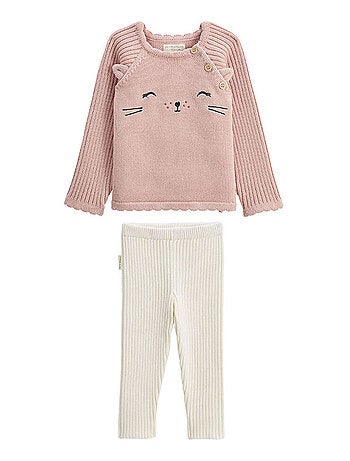 Baby gebreide trui en legging set met zwanenprint