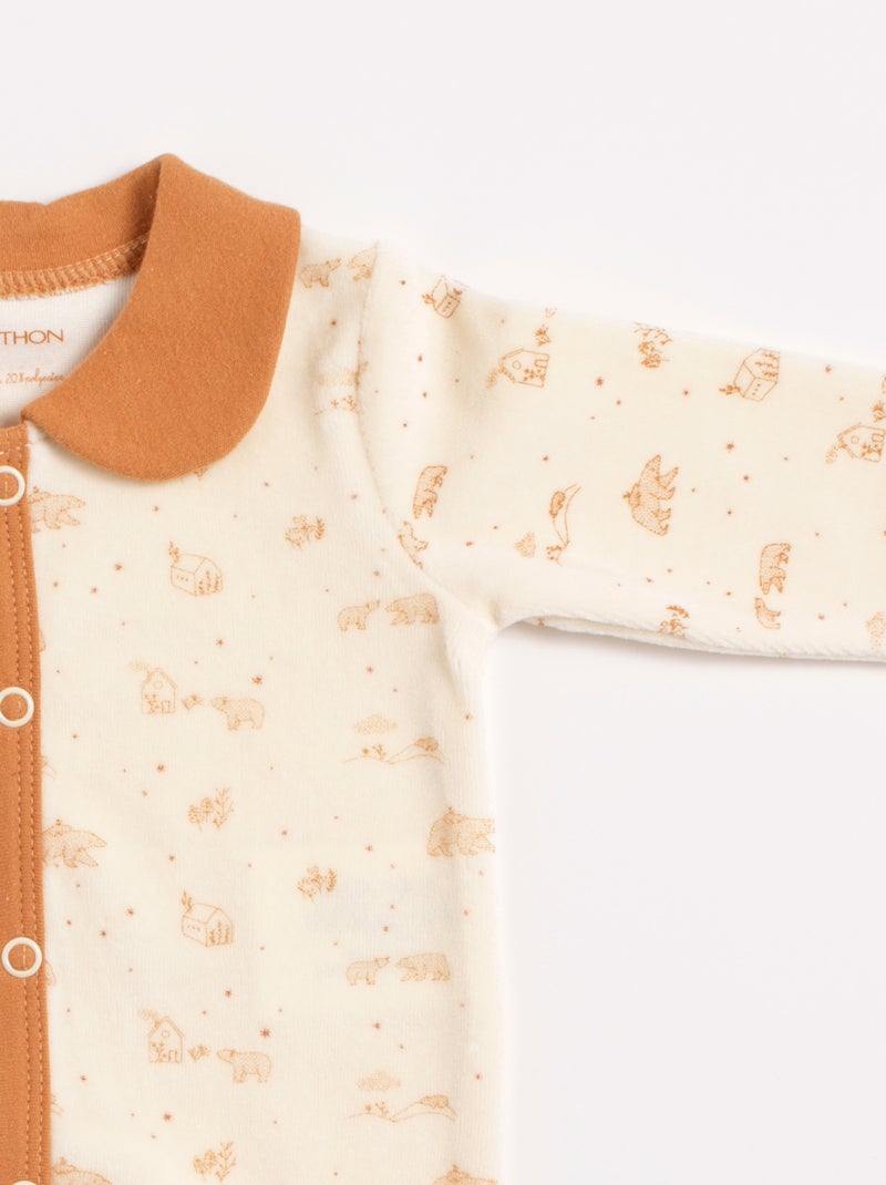 Baby-pyjama met fluwelen kraag Bruin - Kiabi