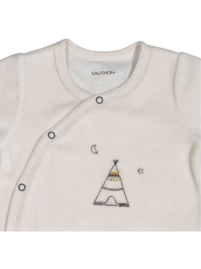 Baby-pyjama met lange mouwen van fluweel Beige - Kiabi