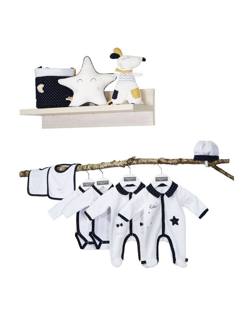 Baby-pyjama met lange mouwen van fluweel Wit Blauw - Kiabi