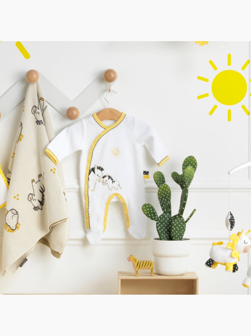 Baby-pyjama met lange mouwen van fluweel Wit Geel - Kiabi