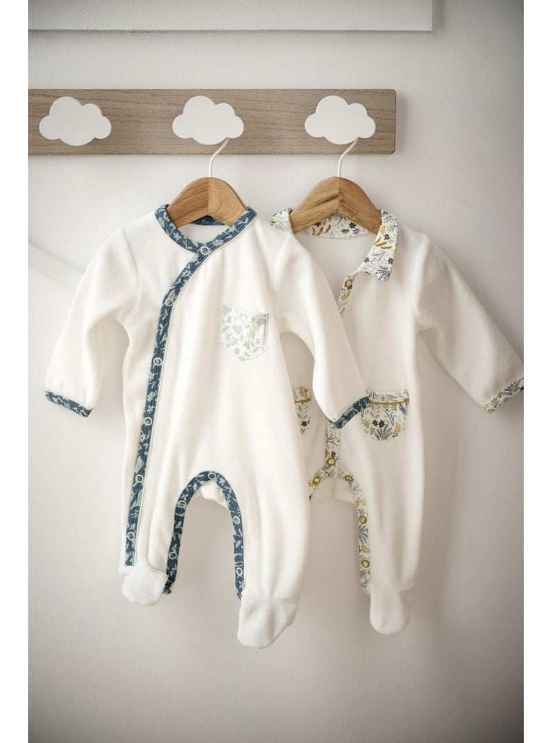 Baby-pyjama met lange mouwen van fluweel Wit Geel - Kiabi