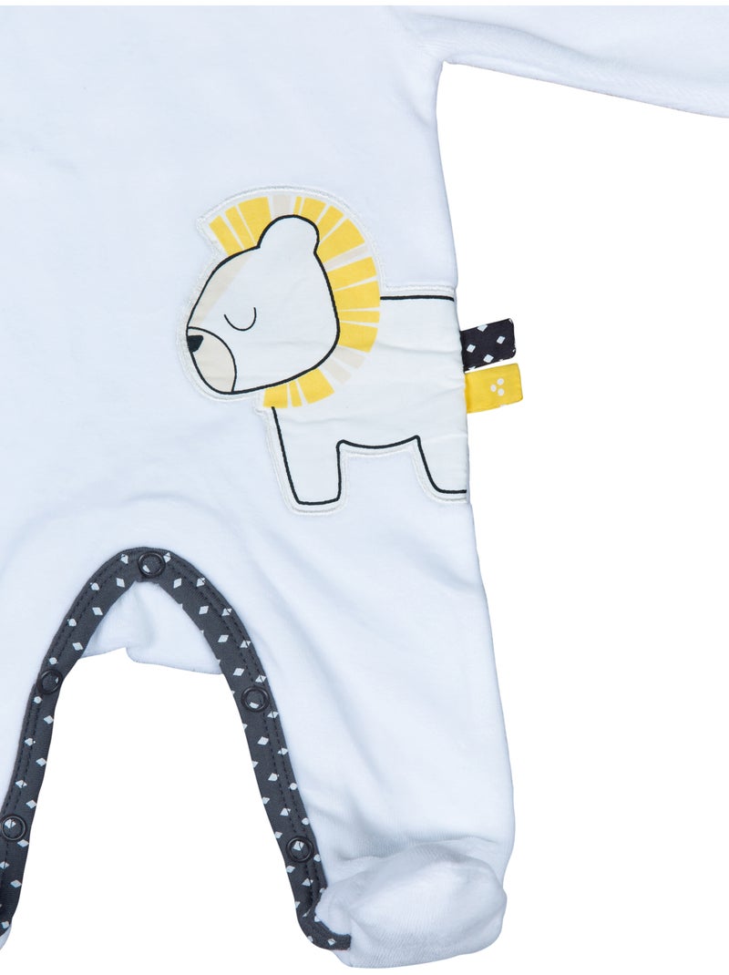 Baby-pyjama met lange mouwen van fluweel Wit Grijs - Kiabi
