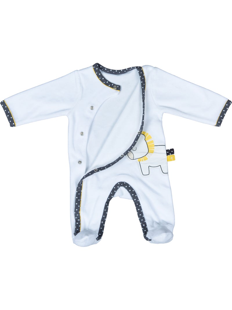 Baby-pyjama met lange mouwen van fluweel Wit Grijs - Kiabi