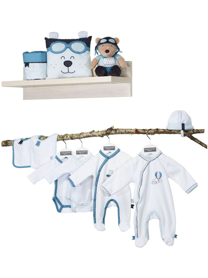 Baby-pyjama met lange mouwen van fluweel Wit Hemelsblauw - Kiabi