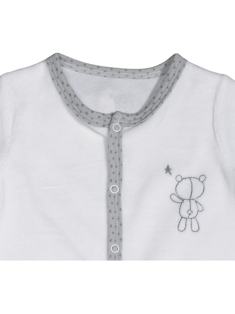 Baby-pyjama van fluweel met lange mouwen Wit Antracietgrijs - Kiabi