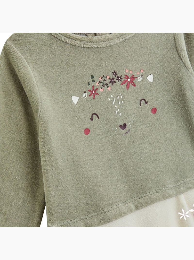 Baby pyjama van velours misti Kaki - Kiabi