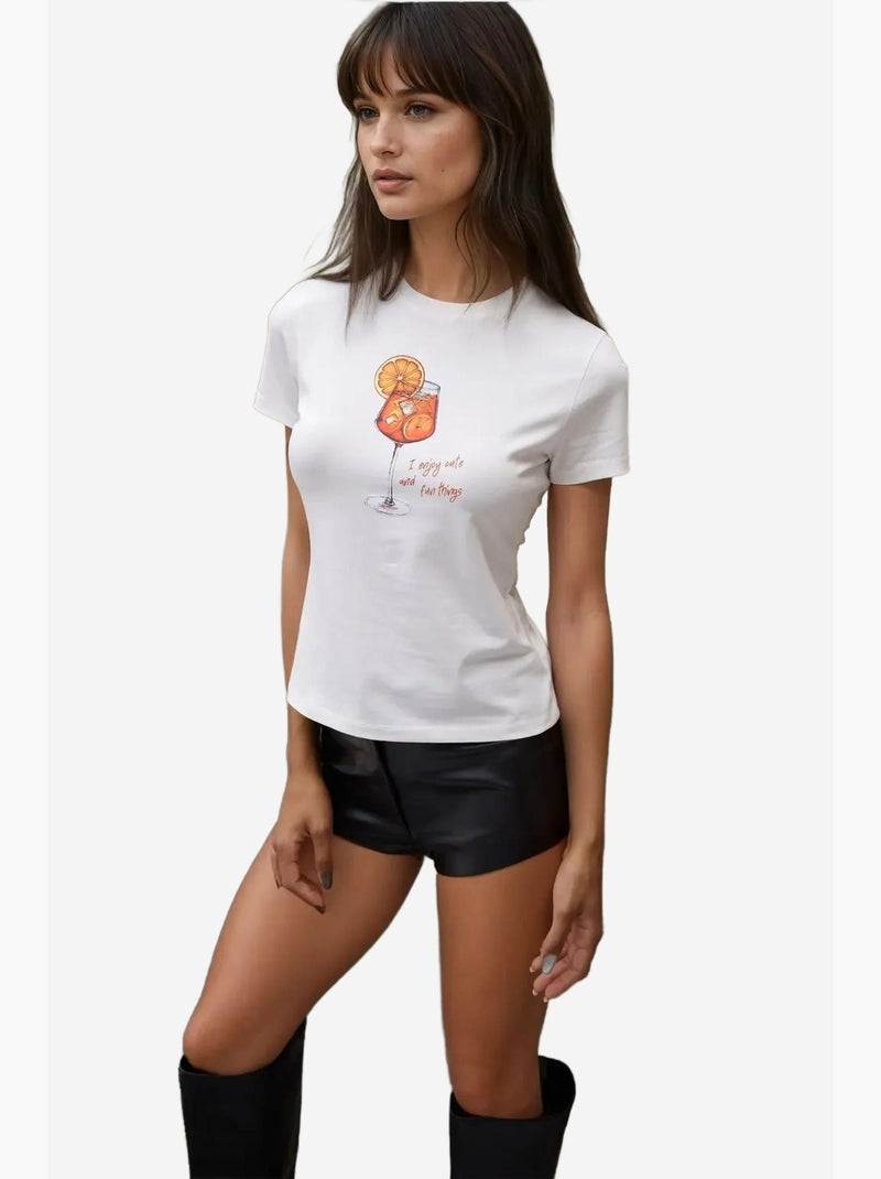Baby t-shirt met ronde hals en print hiccup Ecru - Kiabi