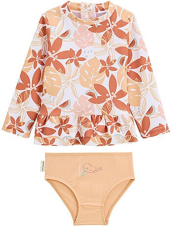 Baby tweedelig zwempak met UV-beschermend t-shirt en slipje in Cassis-kleur.