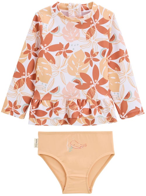 Baby tweedelig zwempak met UV-beschermend t-shirt en slipje in Cassis-kleur. - Kiabi