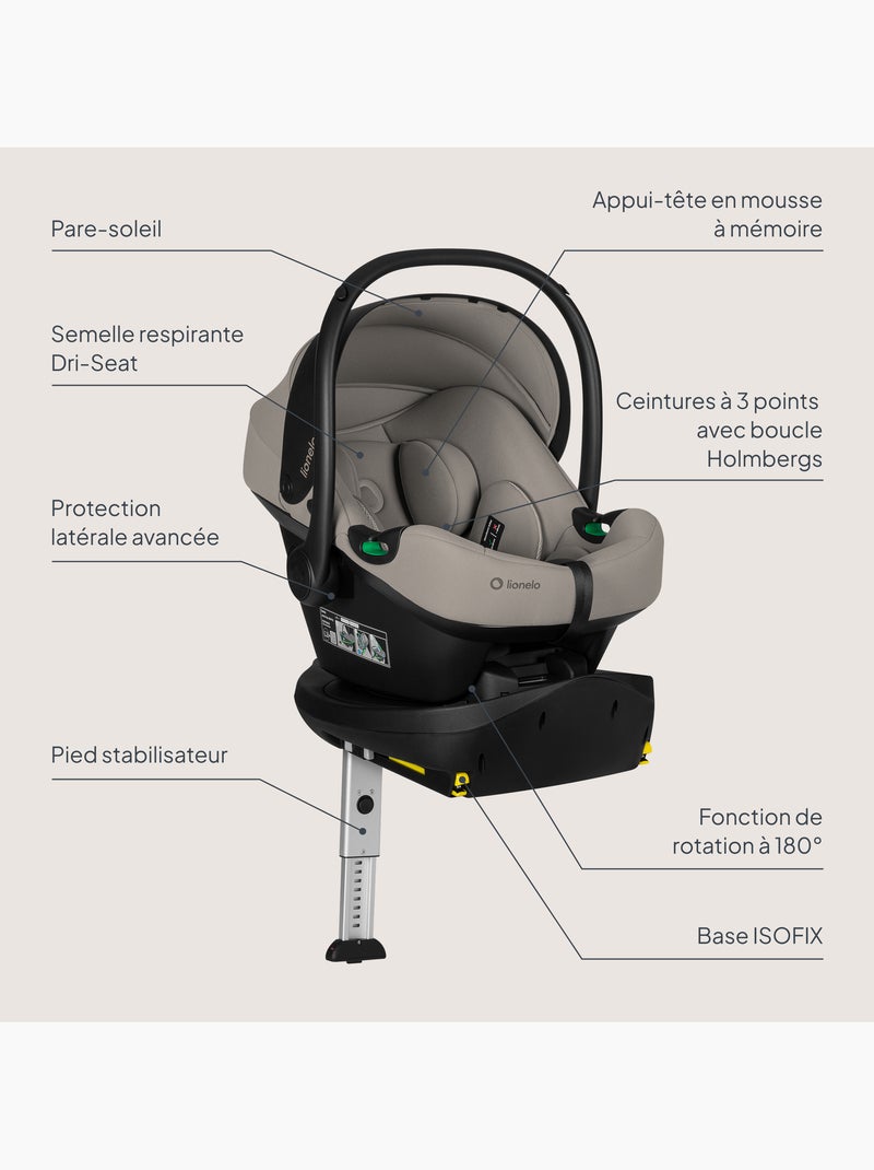 Babyautostoel met 180° isofix - basis - astrid i-size - adac bekroond - autostoel 40-87 cm Donkerbeige - Kiabi