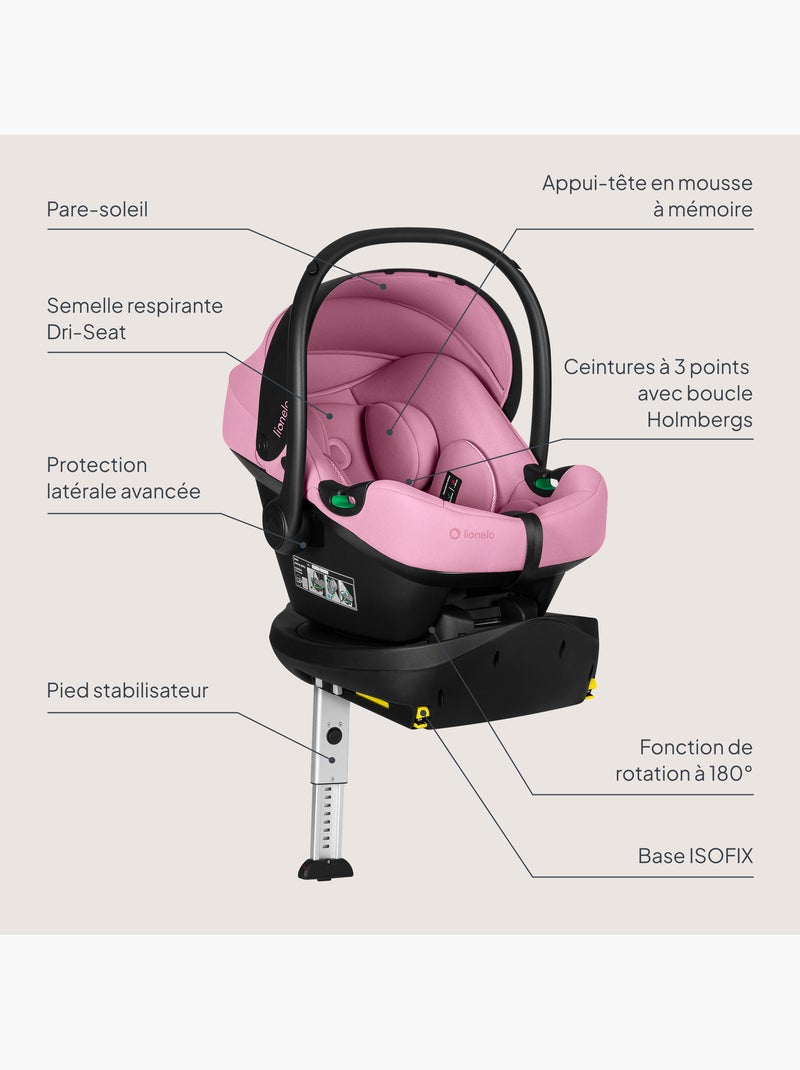 Babyautostoel met 180° isofix - basis - astrid i-size - adac bekroond - autostoel 40-87 cm Roze - Kiabi