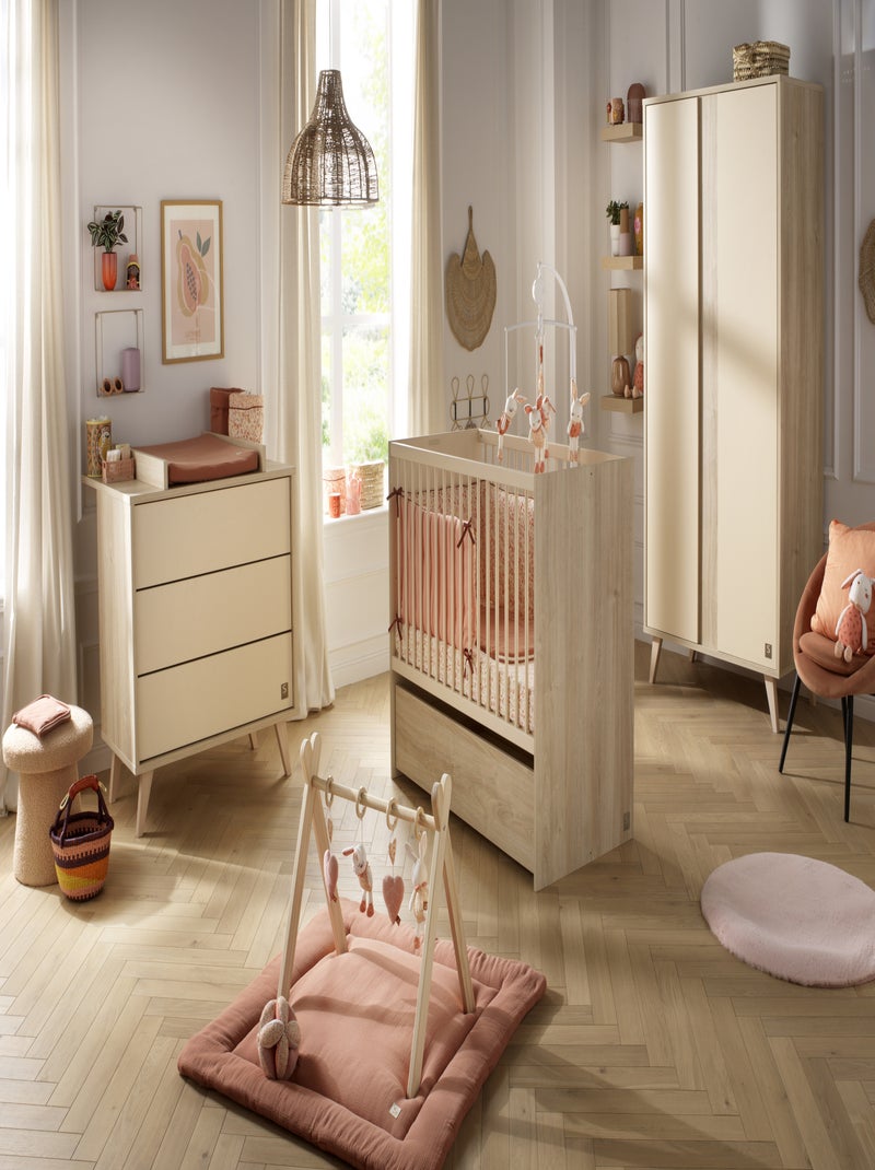 Babybed 120x60 om te bouwen tot 90x190 met imitatiehouten paneelhoofden Bruin - Kiabi