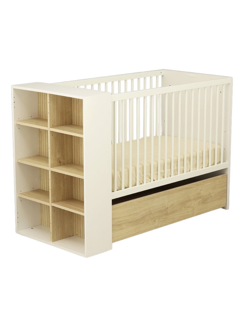 Babybed 120x60 om te bouwen tot bed 90x190 Wit Bruin - Kiabi