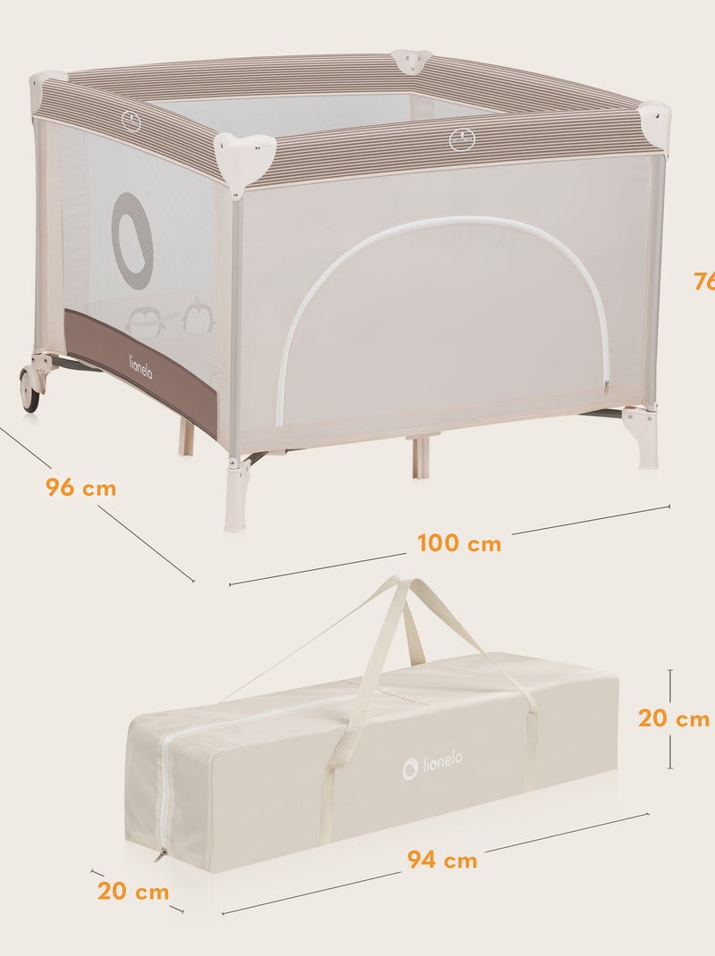 Babybox LIONELO Bonnie – 100 x 96 cm – Comfortabel matras – Wieltjes – Draagtas Beige - Kiabi