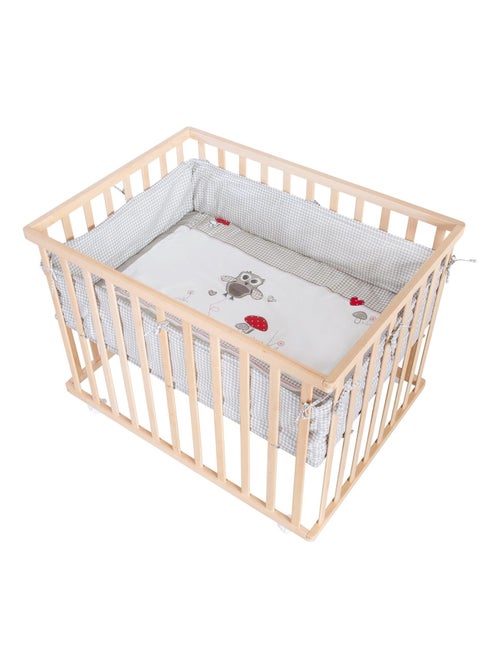 Babybox van massief biologisch beukenhout + boxkleed 'adam et eule' en wieltjes - roba - Kiabi