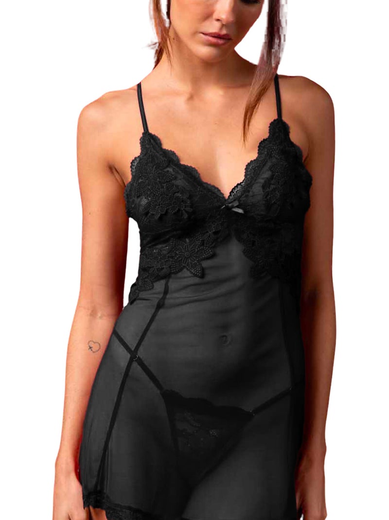 Babydoll en string audrey Zwart - Kiabi