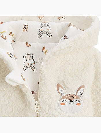 Babyjasje met capuchon en ritssluiting van sherpa-fleece, Chou bunny